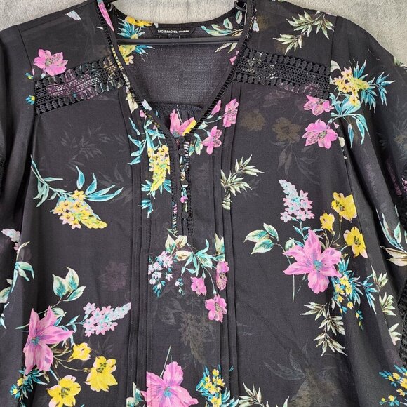 ZAC & RACHEL Pullover Sheer Polyester Bat Wing Blouse Shirt Floral Plus 2X - Picture 5 of 8
